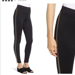 Hue Metallic Tuxedo Stripe Ponte Leggings